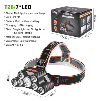 Super Bright Fishing Lights 5 Heads Long-Range Headlamps