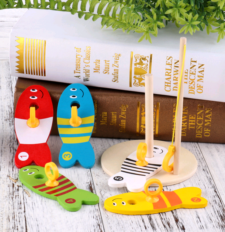 Children's educational creative fishing toys wooden baby early childhood teaching water ring wooden toys