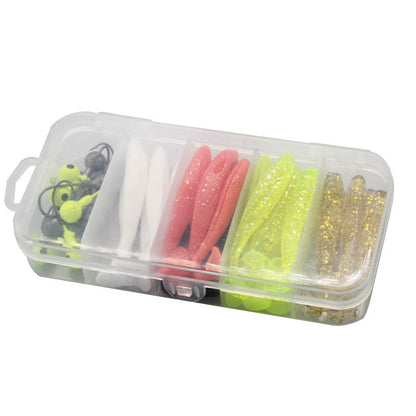 40 Pieces Soft Bait Worm Set Transparent Five Lattice Box