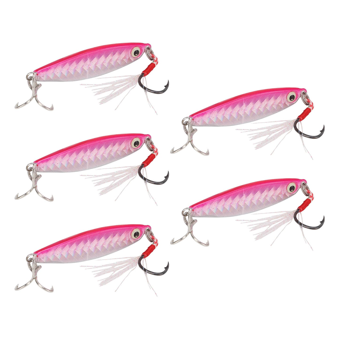 Set of 5 Pink 15g Metal Vib Fishing Lures with Laser Sequin Feather Hooks – Perfect for Jigging & Hard Bait Anglers!