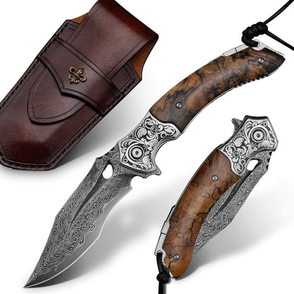 Outdoor Survival Camping Damascus Steel Folding Knife