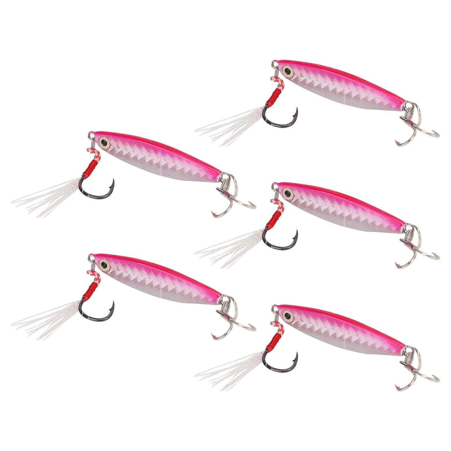 Set of 5 Pink 15g Metal Vib Fishing Lures with Laser Sequin Feather Hooks – Perfect for Jigging & Hard Bait Anglers!