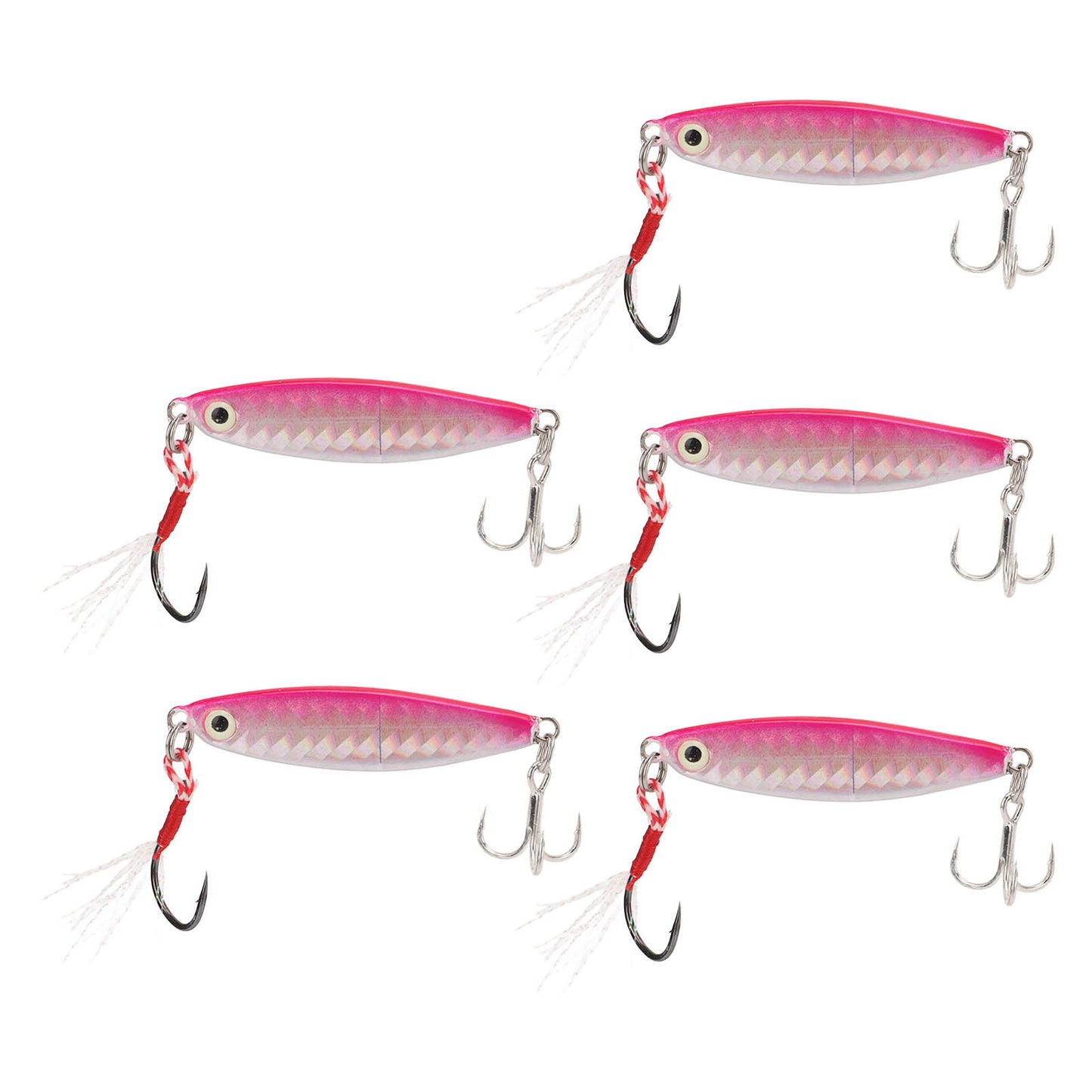 Set of 5 Pink 15g Metal Vib Fishing Lures with Laser Sequin Feather Hooks – Perfect for Jigging & Hard Bait Anglers!