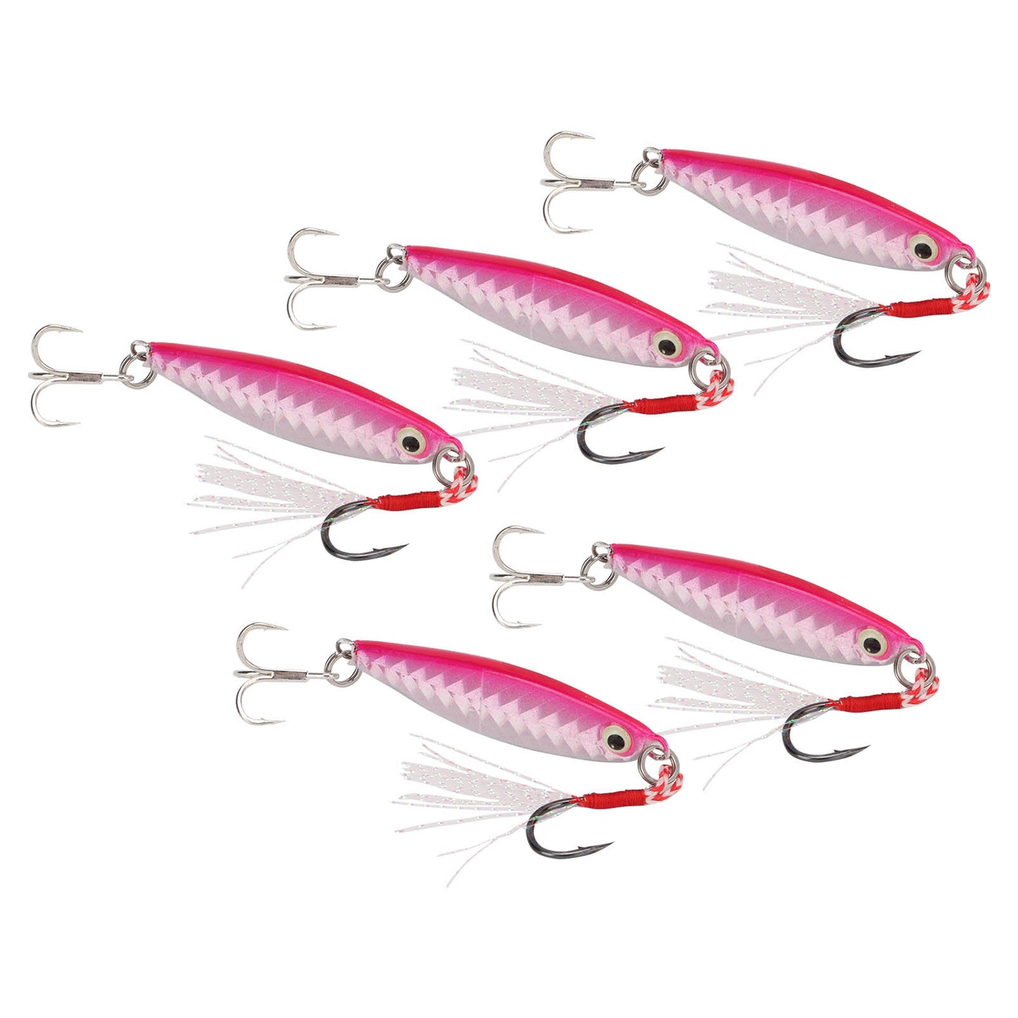 Set of 5 Pink 15g Metal Vib Fishing Lures with Laser Sequin Feather Hooks – Perfect for Jigging & Hard Bait Anglers!