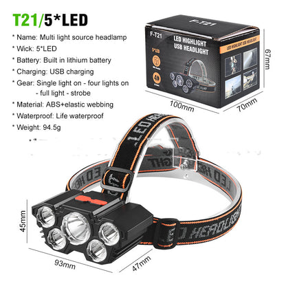 Super Bright Fishing Lights 5 Heads Long-Range Headlamps