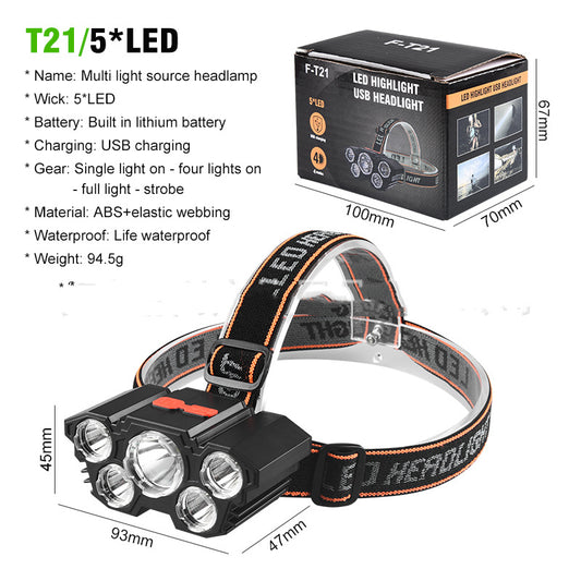 Super Bright Fishing Lights 5 Heads Long-Range Headlamps