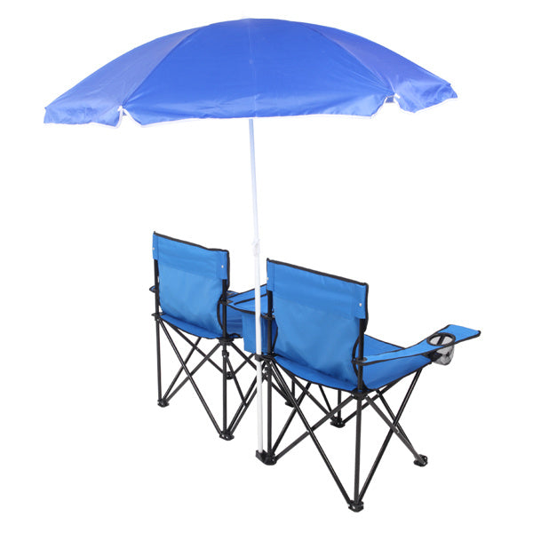 Portable 2-Seat Folding Chair with Removable Sun Umbrella!