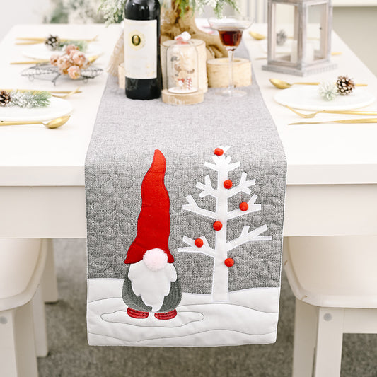 Christmas Santa Claus Gnome Gray Table Runner