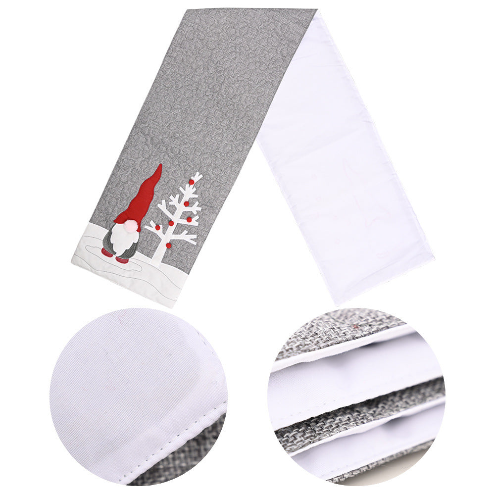 Christmas Santa Claus Gnome Gray Table Runner