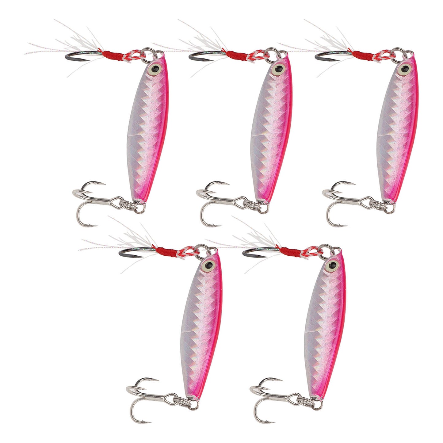 Set of 5 Pink 15g Metal Vib Fishing Lures with Laser Sequin Feather Hooks – Perfect for Jigging & Hard Bait Anglers!