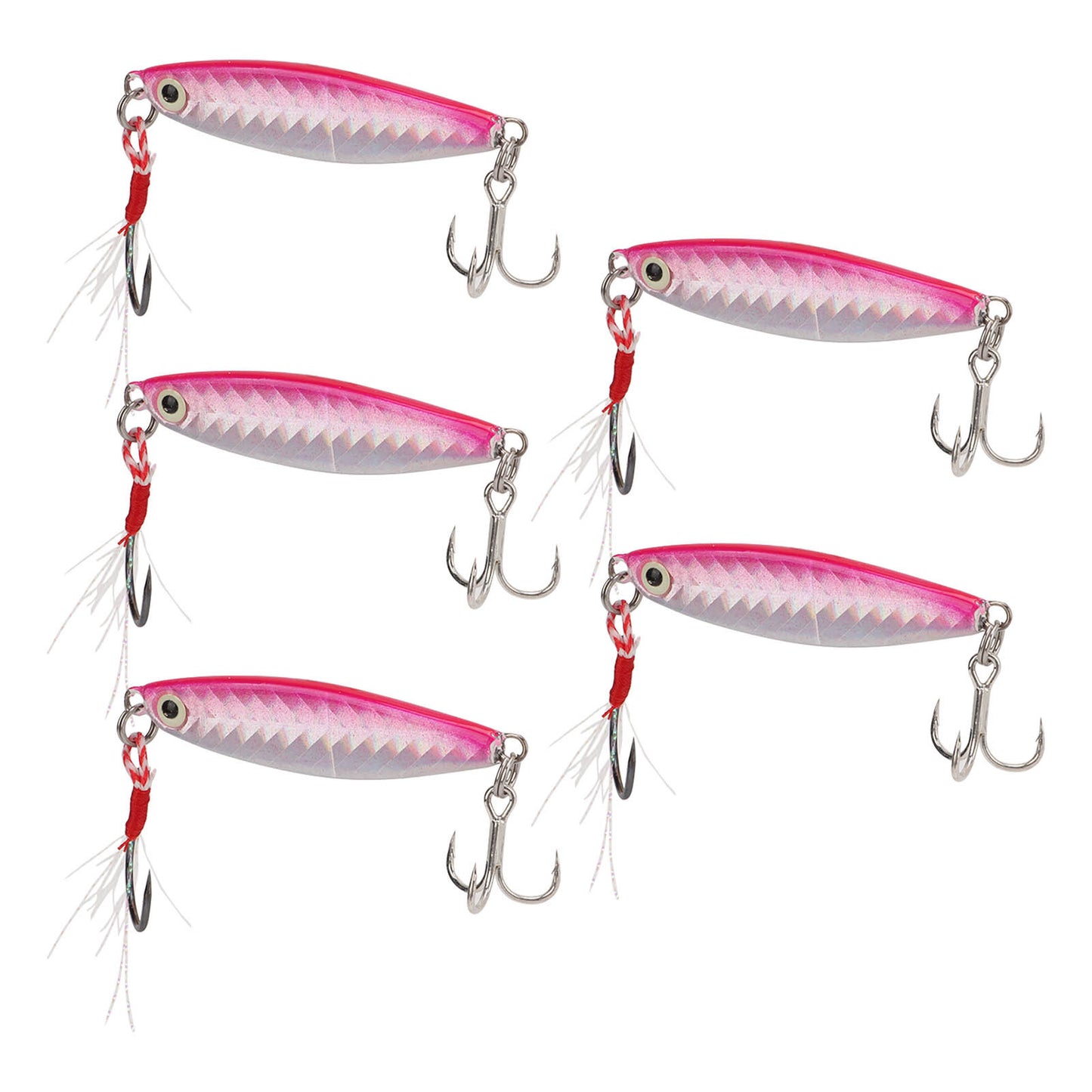 Set of 5 Pink 15g Metal Vib Fishing Lures with Laser Sequin Feather Hooks – Perfect for Jigging & Hard Bait Anglers!