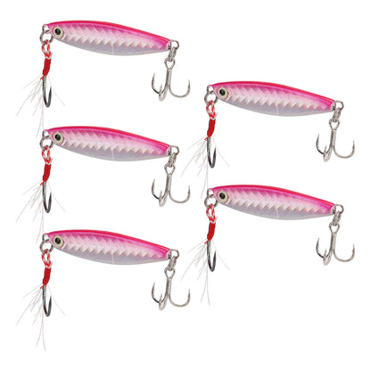 Set of 5 Pink 15g Metal Vib Fishing Lures with Laser Sequin Feather Hooks – Perfect for Jigging & Hard Bait Anglers!