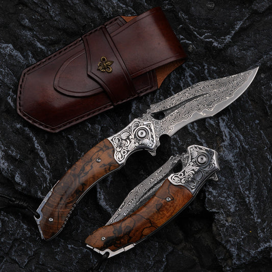 Outdoor Survival Camping Damascus Steel Folding Knife