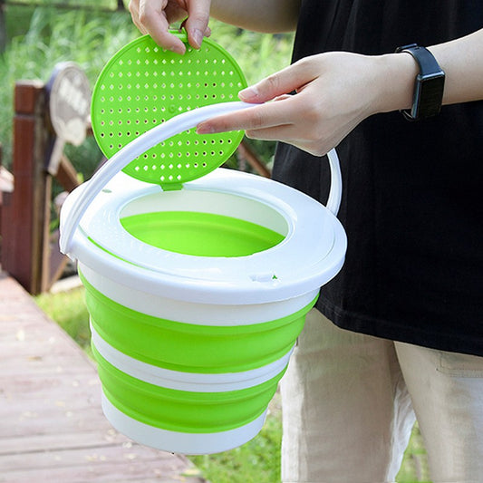 Folding Fishing Bucket With Double Cover And Single Ring