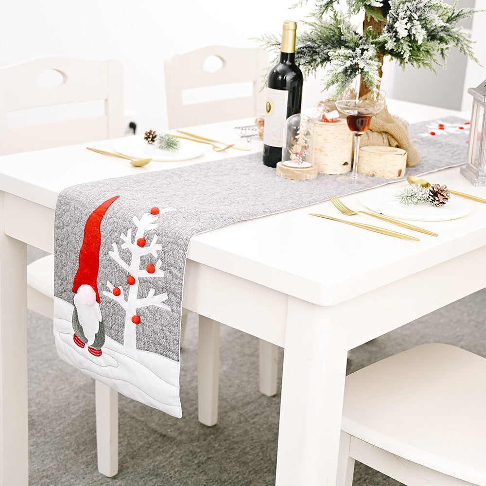 Christmas Santa Claus Gnome Gray Table Runner