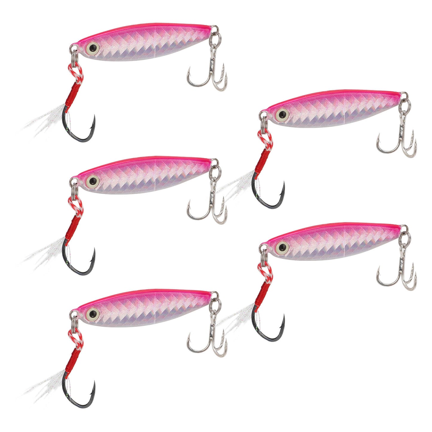 Set of 5 Pink 15g Metal Vib Fishing Lures with Laser Sequin Feather Hooks – Perfect for Jigging & Hard Bait Anglers!