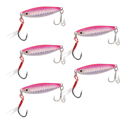 Set of 5 Pink 15g Metal Vib Fishing Lures with Laser Sequin Feather Hooks – Perfect for Jigging & Hard Bait Anglers!