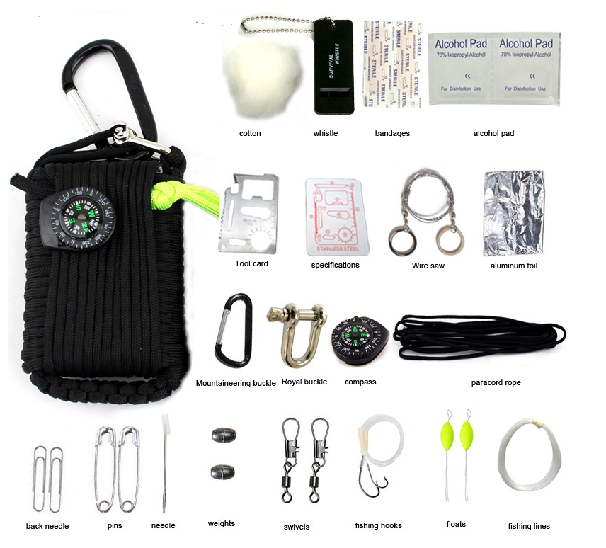 Camping bag climbing umbrella rope equipment kit hand-woven process escape emergency self-help kit outdoor supplies