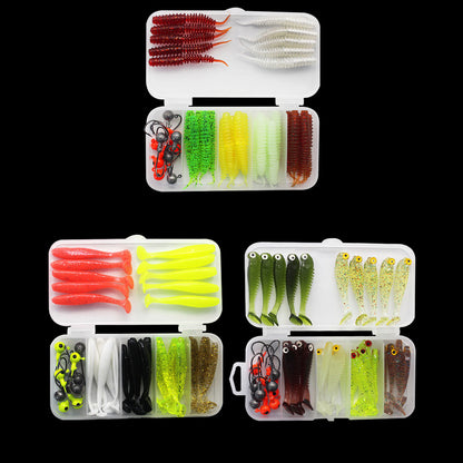 40 Pieces Soft Bait Worm Set Transparent Five Lattice Box