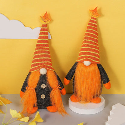 Thanksgiving Autumn Pumpkin colored Maple Leaf Gnome Decoration