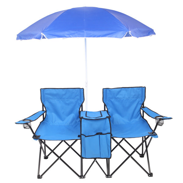 Portable 2-Seat Folding Chair with Removable Sun Umbrella!