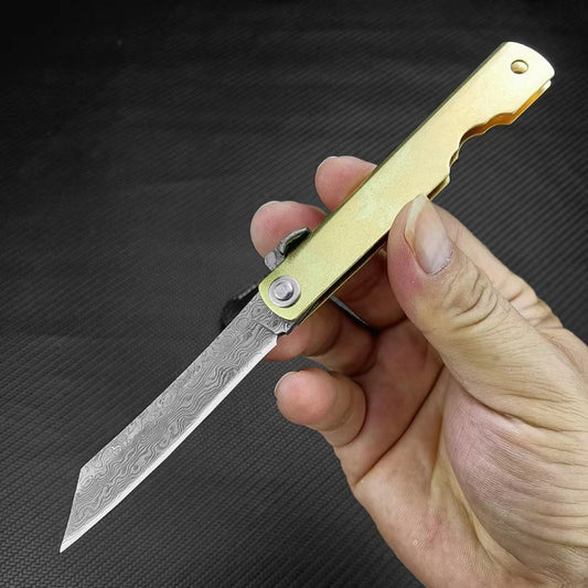 Outdoor Mini Self Defense Damascus Portable Fishing Tool Folding Knife