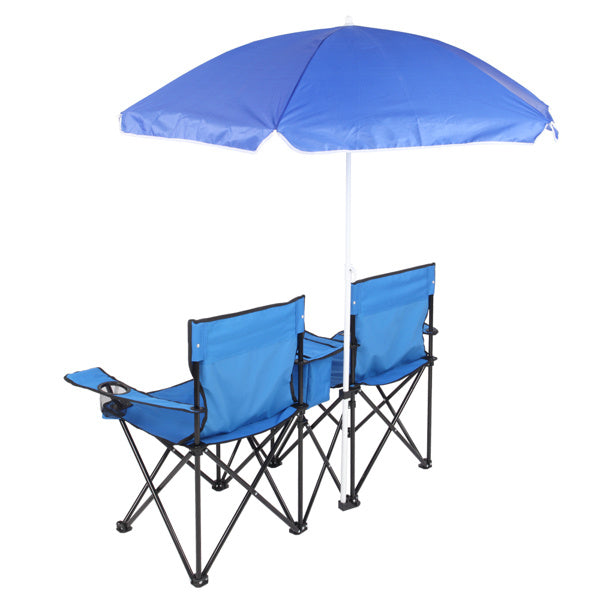 Portable 2-Seat Folding Chair with Removable Sun Umbrella!